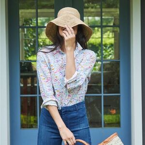 Frank & Eileen Multi Color Print Linen Button Down Shirt Floral Size Small